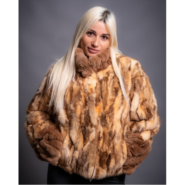 Γούνινη Ζακέτα Ζιμπελίνα σε μπέζ και καφέ 