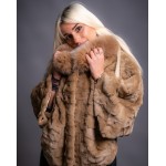 Κάπα από γνήσια γούνα Βιζόν σε καφέ