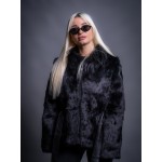 Ζακέτα από γνήσια γούνα ρεξ λαγός σε μαύρο