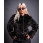 Γυναικεία γούνα βιζόν με κουκούλα σε μαύρο  