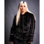 Γυναικεία γούνα βιζόν με κουκούλα σε μαύρο  