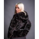 Γυναικεία γούνα βιζόν με κουκούλα σε μαύρο  