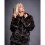 Γυναικεία γούνα βιζόν με κουκούλα σε μαύρο  