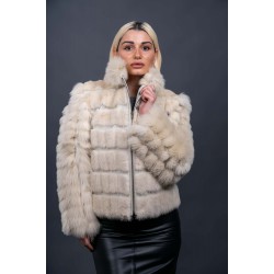 Γυναικεία γούνα κοντή ζακέτα βιζόν με αλεπού σε άσπρο