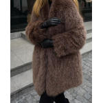 Οικολογική Μακρία Γούνα Παλτό σε Καφέ Γκρί  