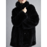 Οικολογική Μακρία Γούνα Παλτό σε Μαύρο 