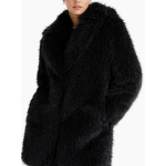 Οικολογική Μακρία Γούνα Παλτό σε Μαύρο 