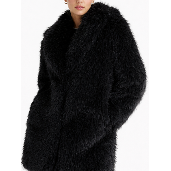 Οικολογική Μακρία Γούνα Παλτό σε Μαύρο 