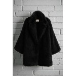 Οικολογική Μακρία Γούνα Παλτό σε Μαύρο 