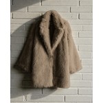 Οικολογική Μακρία Γούνα Παλτό σε Καφέ Γκρί  