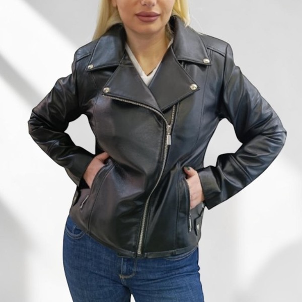 Δερμάτινο Γυναικείο Μπουφάν Biker Μαύρο 