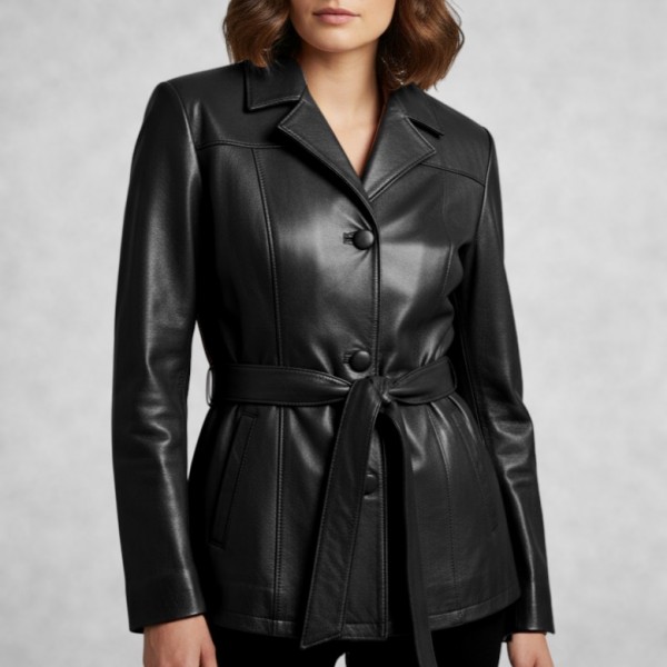 Δερμάτινη Κοντή Καμπαρντίνα σε μαύρο 