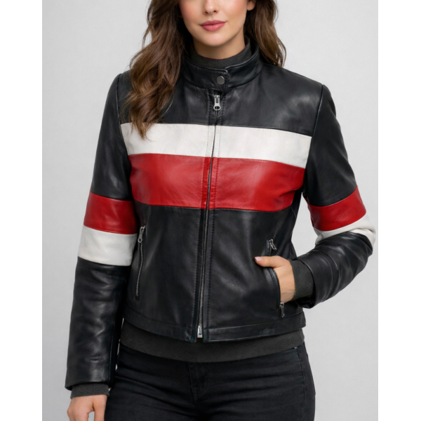  Δερμάτινο Κοντό Μπούφαν Ρίγα Κόκκινη Ασπρή 