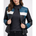 Δερμάτινο Κοντό Μπούφαν Ρίγα Μπλέ Ασπρή