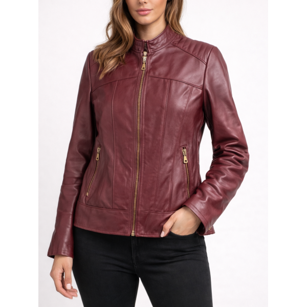 Δερμάτινο Γυναικείο Μπουφάν Μπορντό