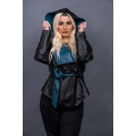 Δερμάτινο γυναικείο μπουφάν δίχρωμο μαύρο πετρόλ