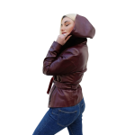 Δερμάτινο Γυναικείο Μπουφάν Δίχρωμο Μπορντό Κόκκινο  