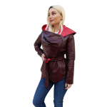 Δερμάτινο Γυναικείο Μπουφάν Δίχρωμο Μπορντό Κόκκινο  
