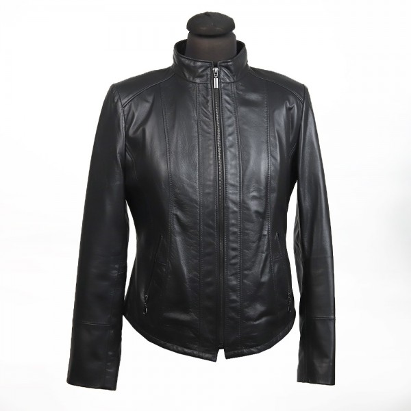 Ladies black short leather jacket-W-FLORANS-BLK