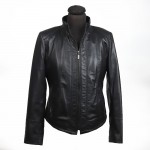 Ladies black short leather jacket-W-FLORANS-BLK